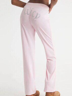 JUICY COUTURE Pink Velour Lounge Pants Y2K Relaxed Wide Leg Drawstring